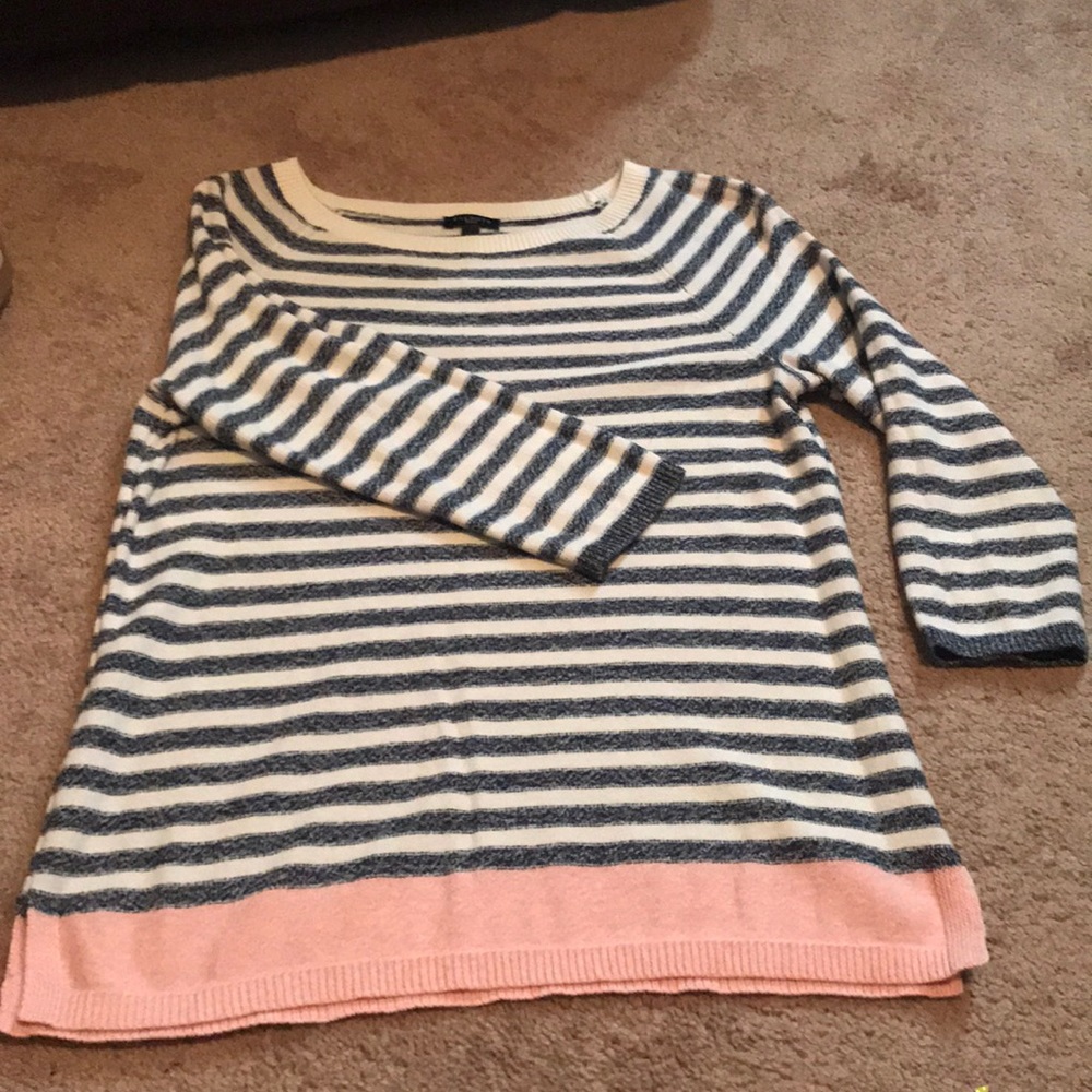 Talbots 3/4 Sweater Medium Petite Navy/White/Pink